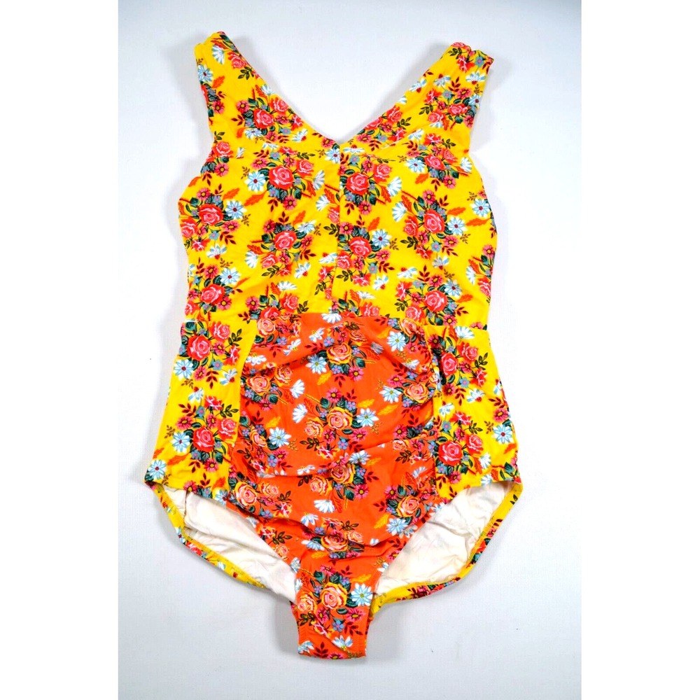 Matilda Jane Women's‎ One Piece Swimsuit Bathing Suit Size L Yellow Floral